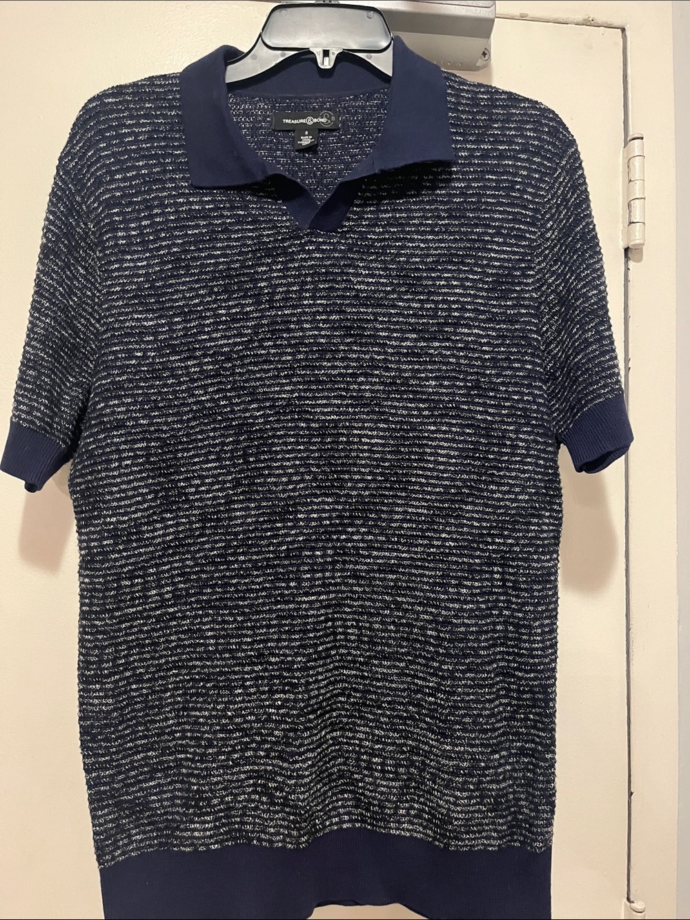 Treasure & Bond Navy and White Textured Knit Polo